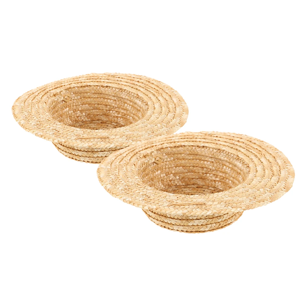 

2 Pcs Handmade Hat Embryo Accessories Mori Department Khaki Straw Mini Decor