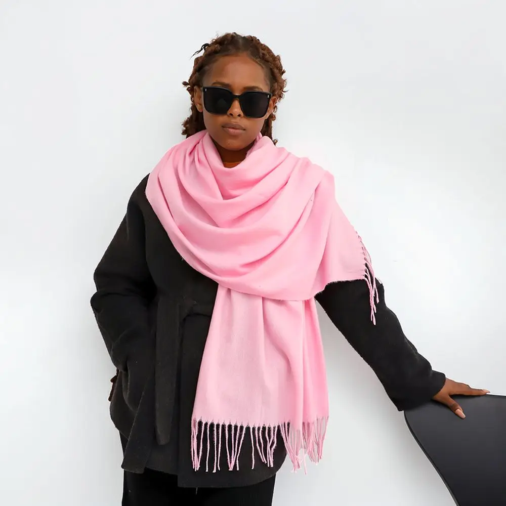 Autumn Winter Scarf Women Solid Color Long Knit Wrap Shawl Soft Cashmere Pashmina Elegant Fashion Neck Accessory