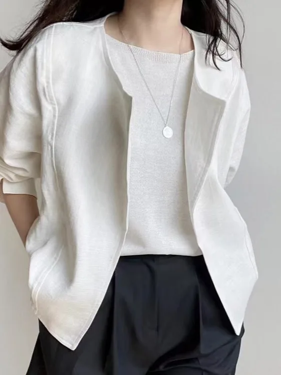 

Loose Short Shirt Jacket Women's Spring Autumn Casual Korean Style Artistic Temperament Outerwear Open Cardigan Top