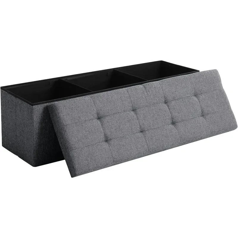 45.3 Inches Storage  Bench Foldable Seat Footrest Shoe End of Bed with Flipping Lid, 166L Space, Linen Fabric