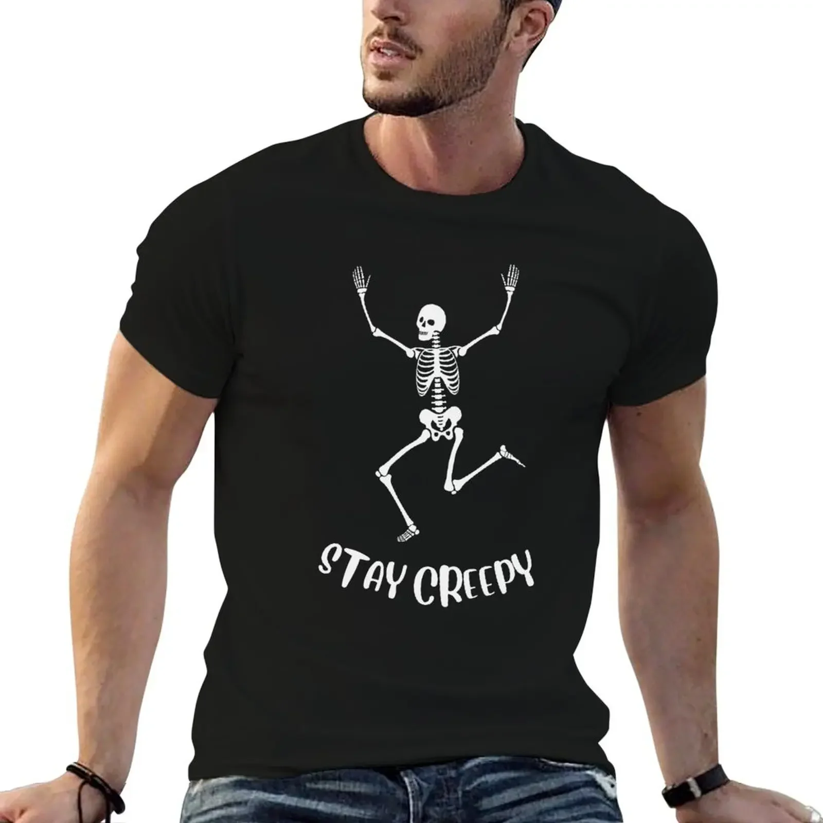 

Stay Creepy Halloween Skeleton T-Shirt oversized graphic tee oversize t-shirts man men clothing