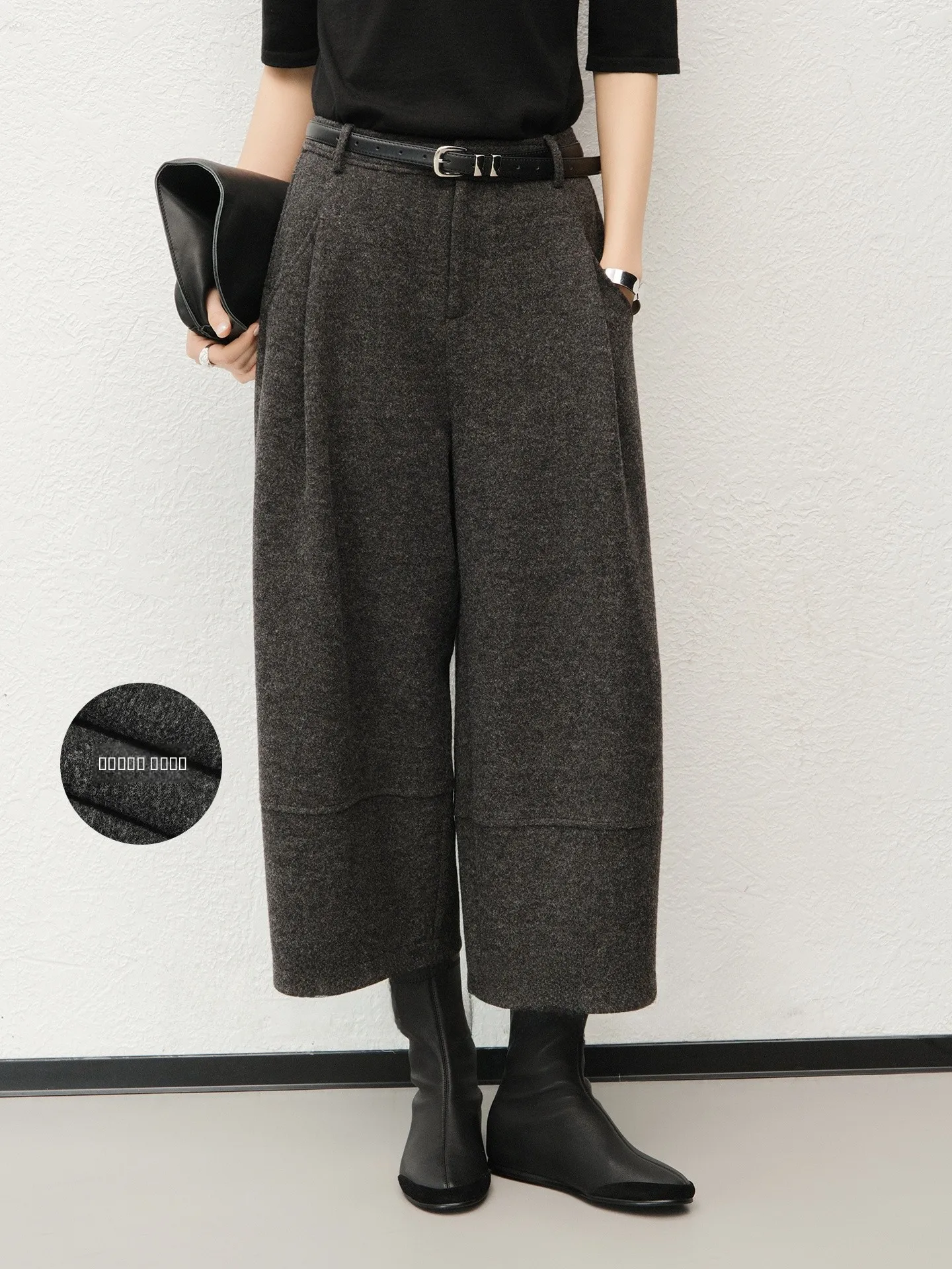 

MeiYang ey Fce Lined Wide Leg Pants High Waist Seven to Nine Length Zipper Closure Busin Casual Trousers for Women