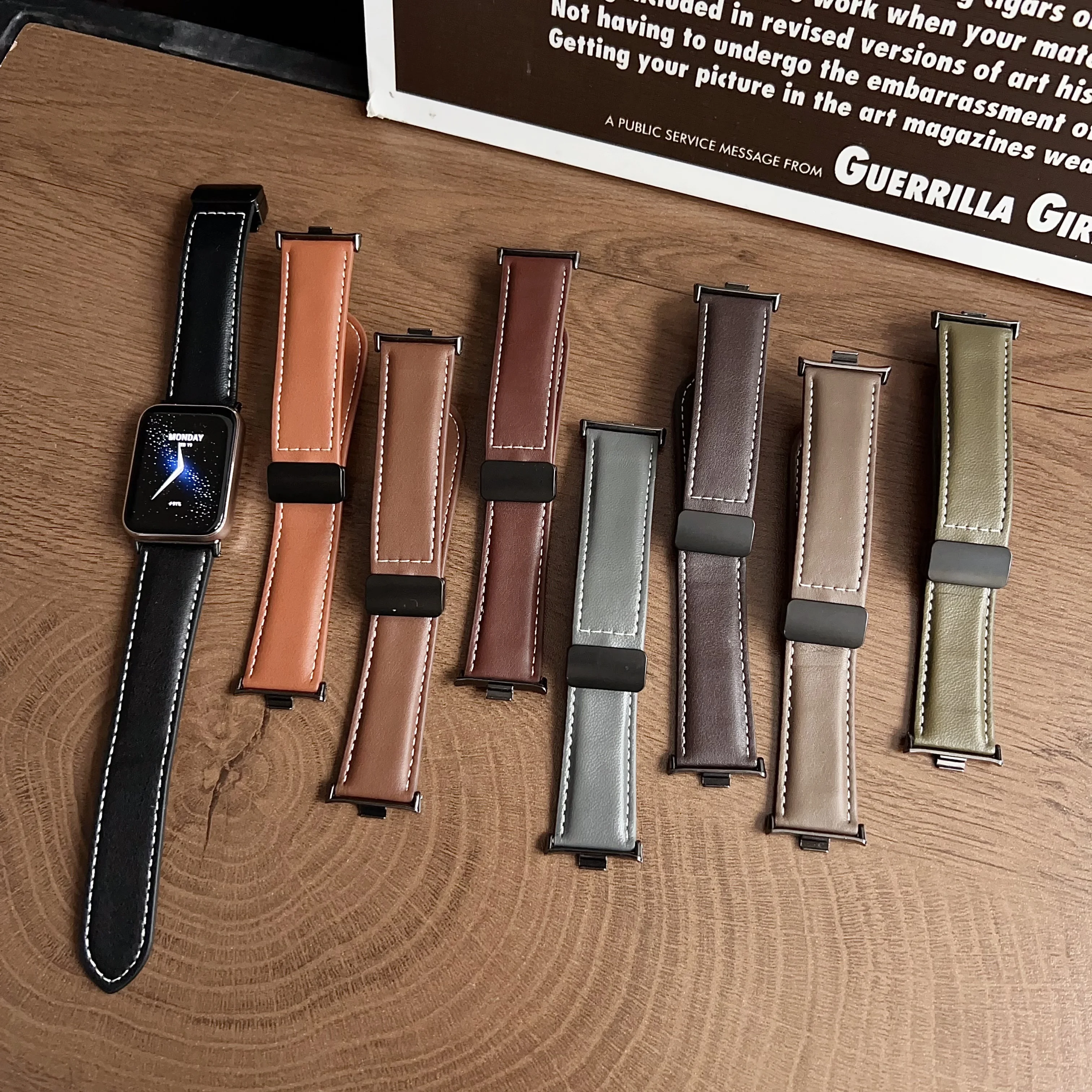For xiaomi Watch 8 9 pro redmi 4 5 6 Silicone Strap Bracelet Leather Nappa pattern double-sided soft comfortable Band 22mm