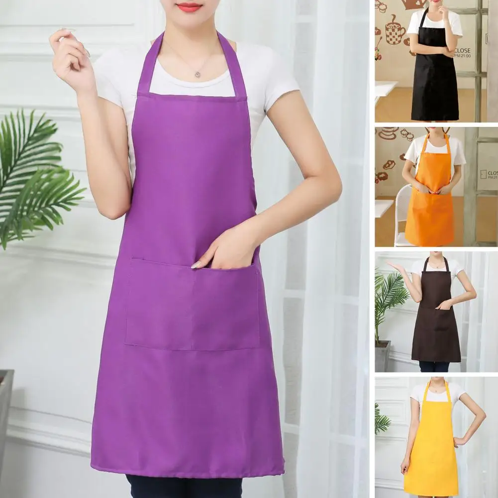 Unisex Work Apron with Pockets Adjustable Straps Cooking Apron for Grill Restaurant Bar Cafes