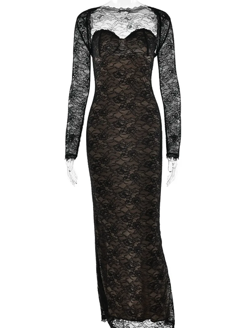 FDYOUI 2025 Autumn Winter Long Sleeve Shawl Formal Occasion Gown Women Strapless Backless Bodycon Lace Wedding Evening LongDress