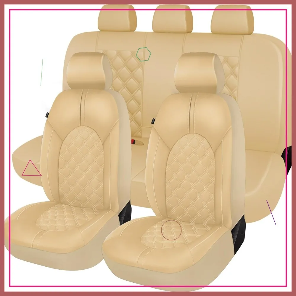 

Waterproof PU Leather Car Seat Covers Full Set with Split Bench, Universal Fit for Sedans SUVs Trucks - Beige
