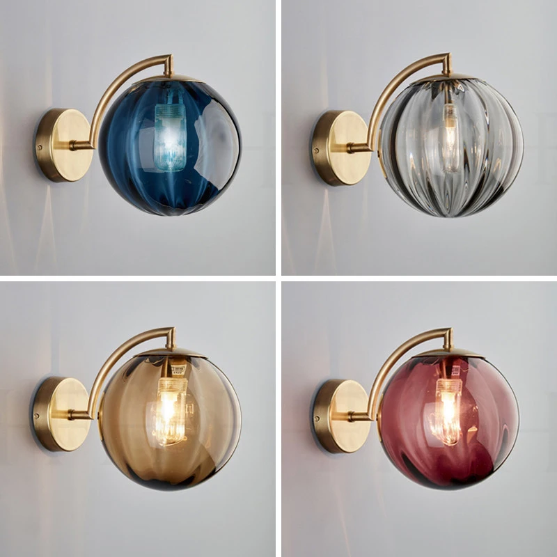 

Nordic Glass Wall Sconce Amber Blue Anthracite Red Orb Lamp Living Room Backdrop Dining Room Cafe Study Hallway Aisle Home Decor