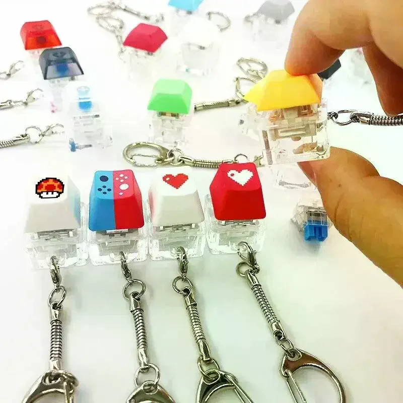 Innovative Stress-Relief Mechanical Keyboard Keyring; Novelty Gift Decompression Keychain Toy