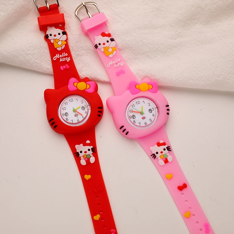 Cartoon watch for children students with cute and adorable cat