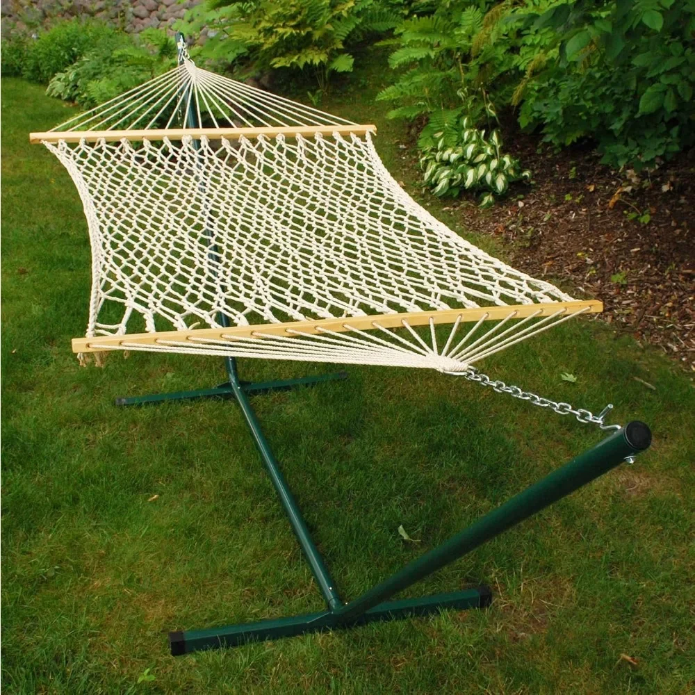 Two Point Individual Rope Hammock and Stand Combo,Off-white