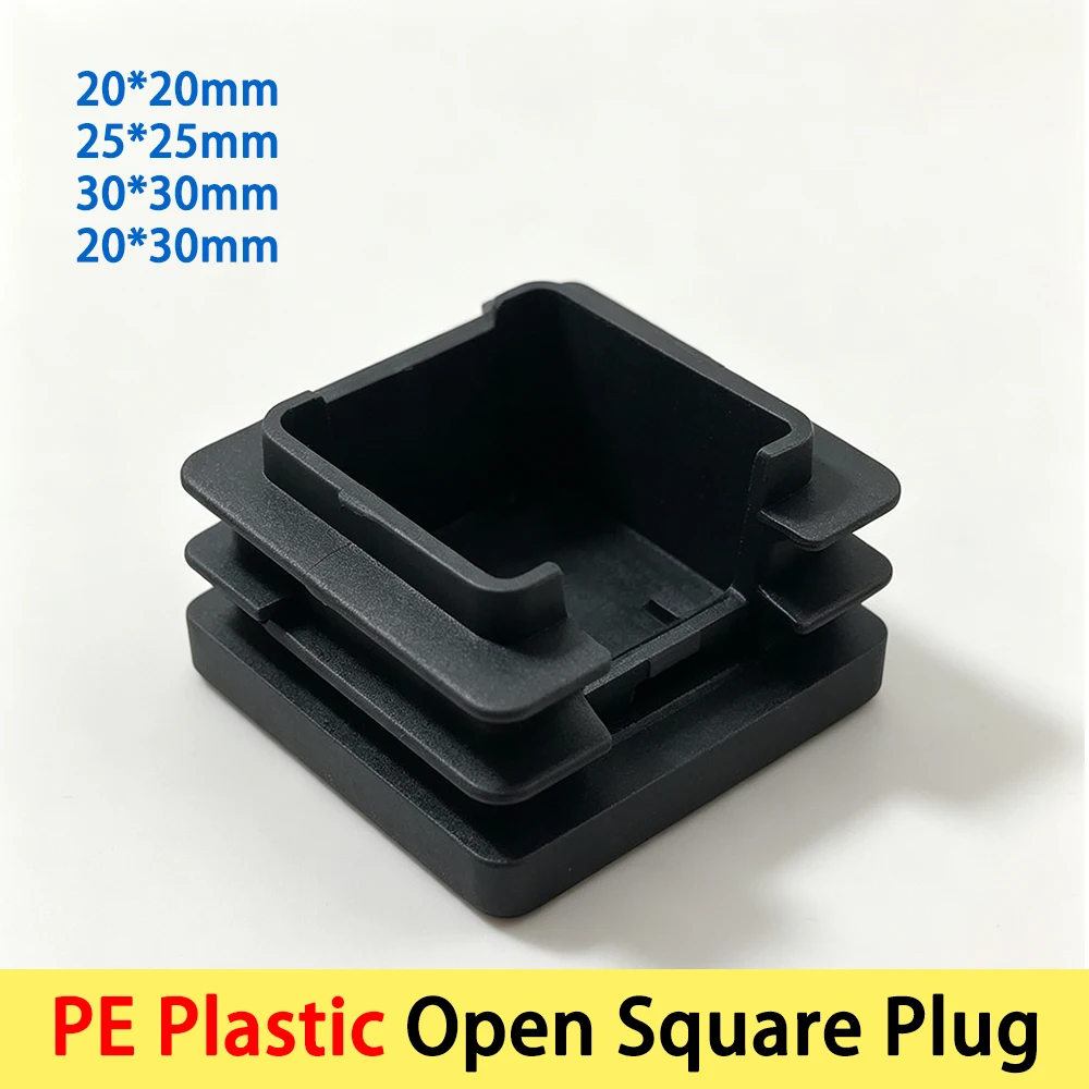 10-100Pcs PE Black Open Square Plug Thickened Tube Square Plug Open Tube Plug Square Foot Pad 20*20mm 25*25mm 30*30mm