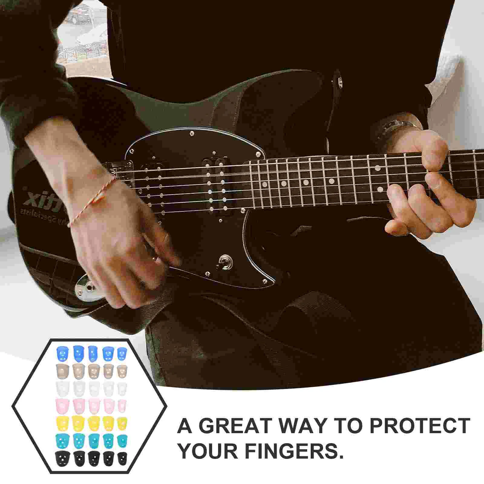 35 Pcs Guitar Finger Cots Pads for Beginners Silicone Fingertip Sleeve Bass Practicing Caps Protector Silica Gel Guards