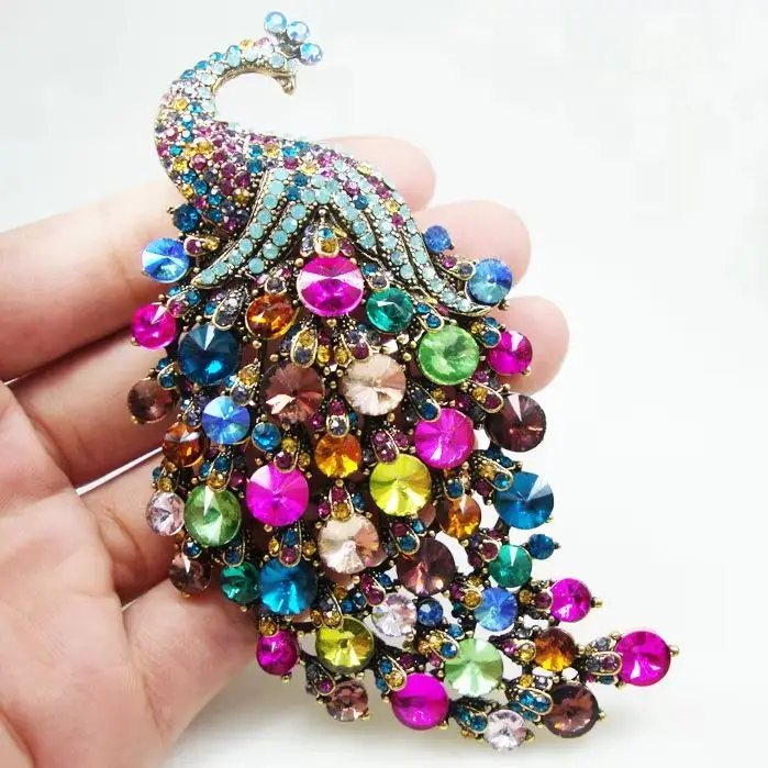 

Luxurious Peacock Bird Woman Brooch Pin Pendant colorful Rhinestone Crystal