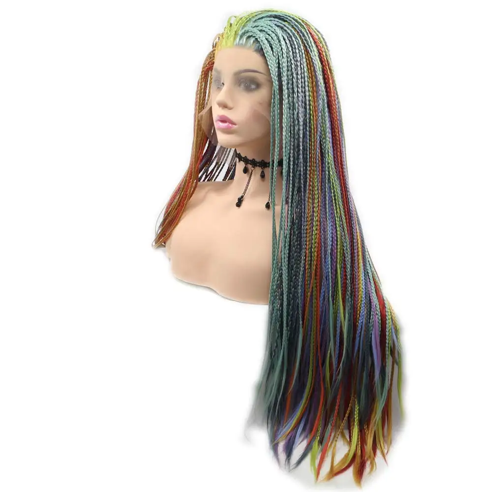 Sylvia Wig Rainbow Multi Colored Braids Wigs, Fully Braided