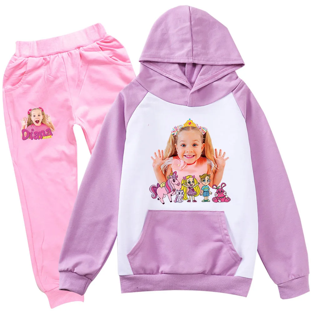 Diana and Roma Clothing Sets 2PCS Boys Girls Children's Set Cartoon printing Clothes sport Suit Kids Outwear Hoodies+ long Pants