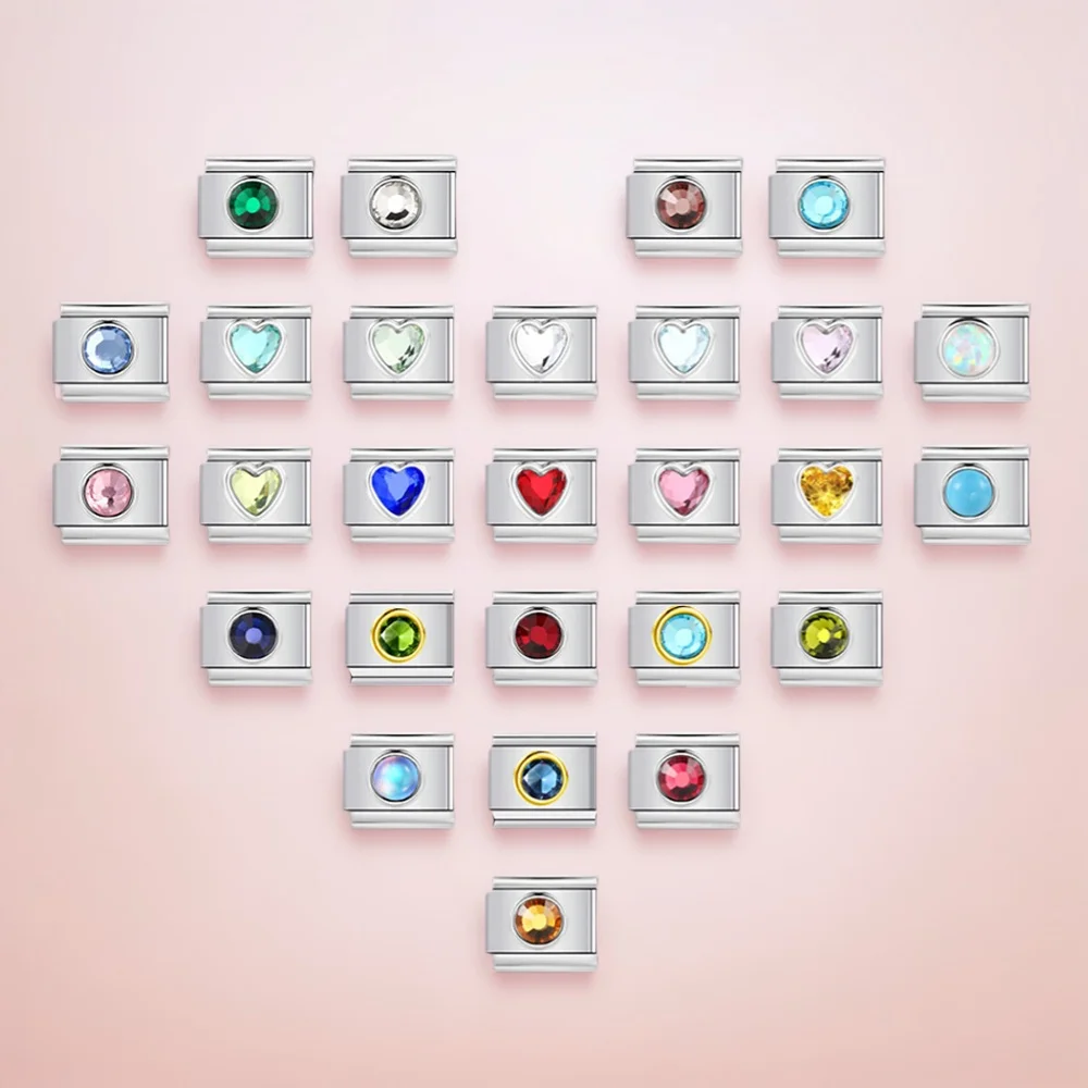 URING 9mm breloque en acier inoxydable lien italien mode couleur argent zircone coeurs rond bijoux bricolage fabrication femmes Bracelets perles