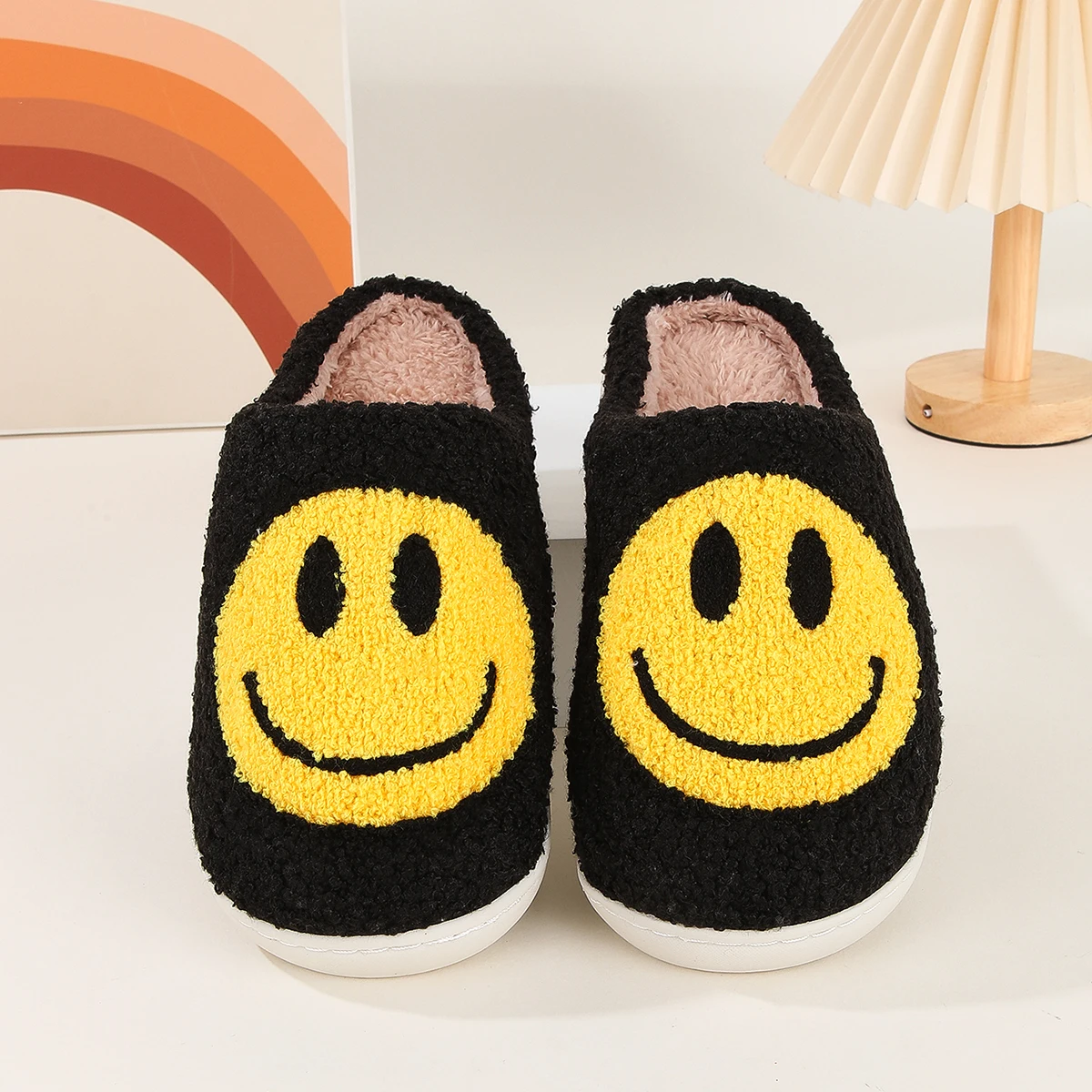 Women's Love Winter Cotton Slippers Women's Indoor Home Rainbow Stuffed Warm Confinement Shoes Couple Slippers Plus Velvet Men's Autumn and Winter