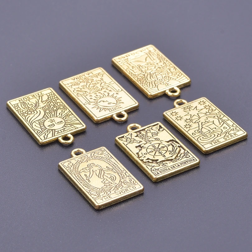 6/12/18/24/30Pcs Gold Color Tarot Card DIY Jewelry Making Necklace Charms High Quality Alloy Pendants Crafts Metal Accessories