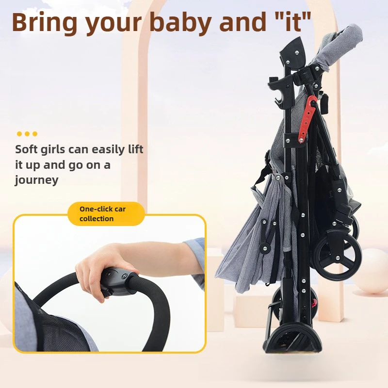 Baby Portable Stroller, High Strength Carbon Steel Type Frame with Embedded PP Hardboard Support