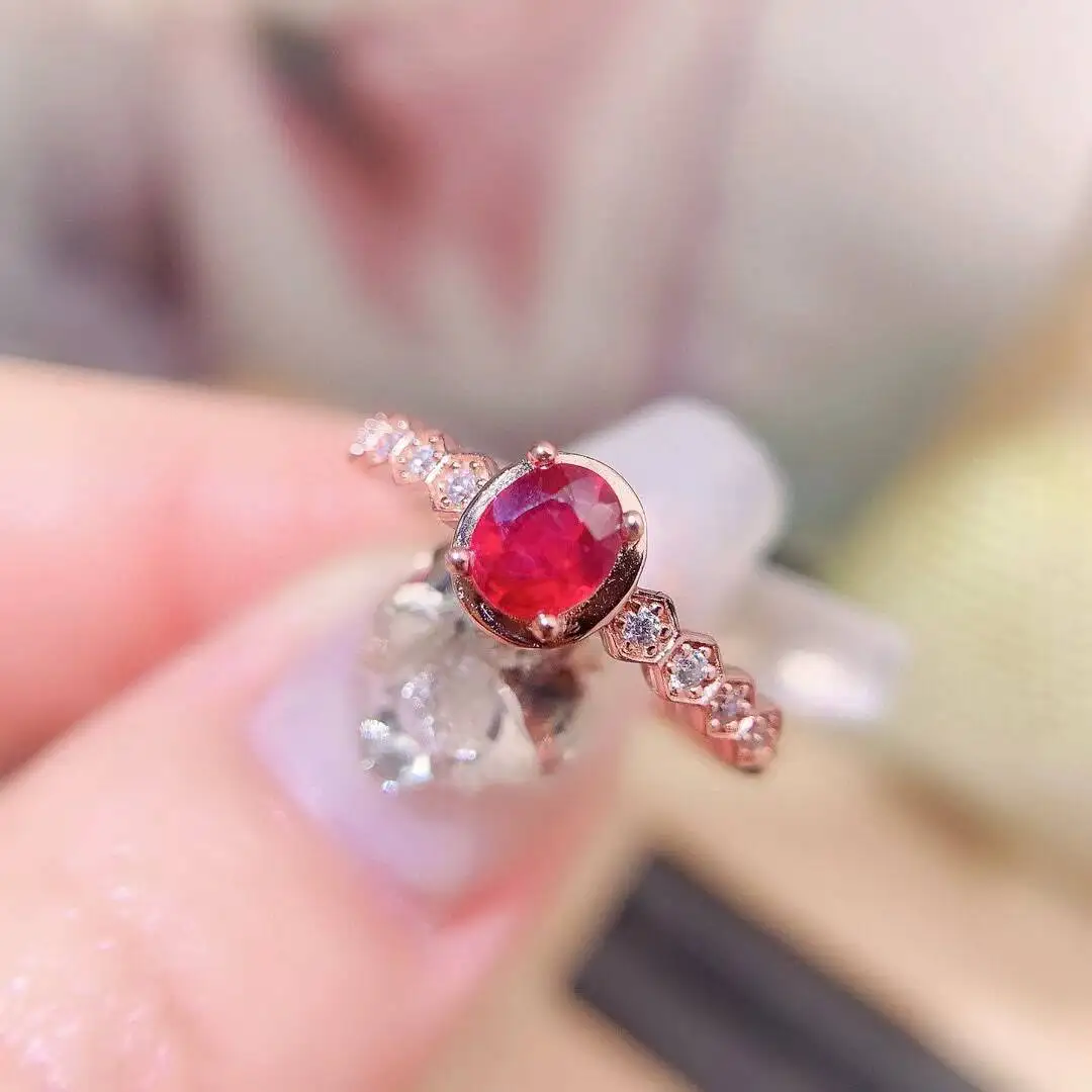 KJJEAXCMY high-grade Jewelry Natural Women's Ruby Ring S925 Silver Colorful and splendid Crystal pure fire flash explosion