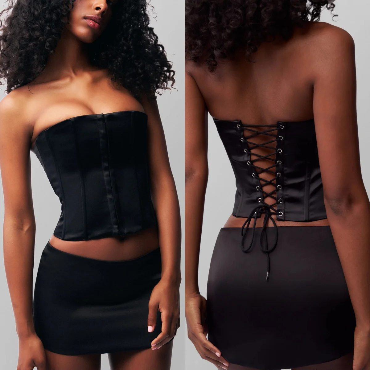 

Guiz Corset Satin Bodysuit Tight-Fitting Waist-Cinching Tube Top with Adjustable Back Straps Sexy Women's Top That Accentuates the Figure, a Must-Have for Party Goddesses