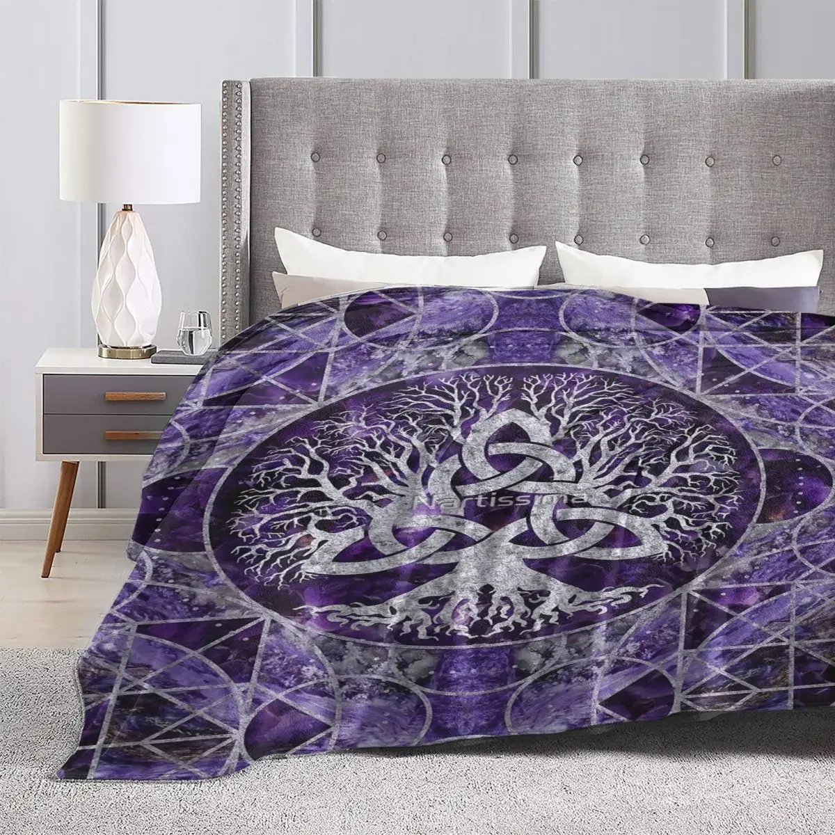 Tree Of Life With Triquetra Amethyst Four Seasons Universal Blanket Fireplace Can Be Covered Father's Day Gift