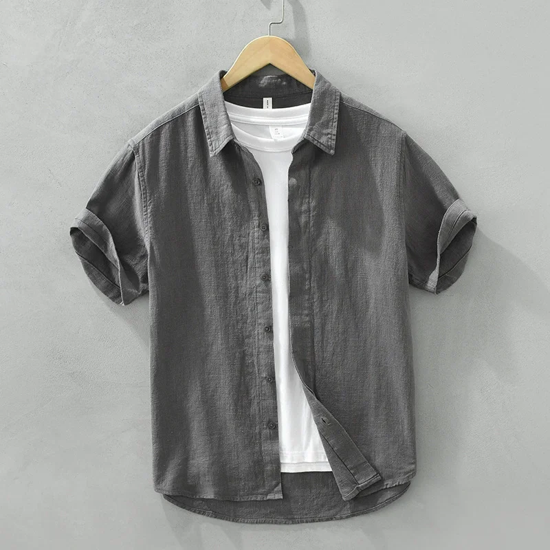 

Summer New Linen Cotton Casual Shirt for Men Clothing Vintage Short Sleeve Mens Shirts Streetwear