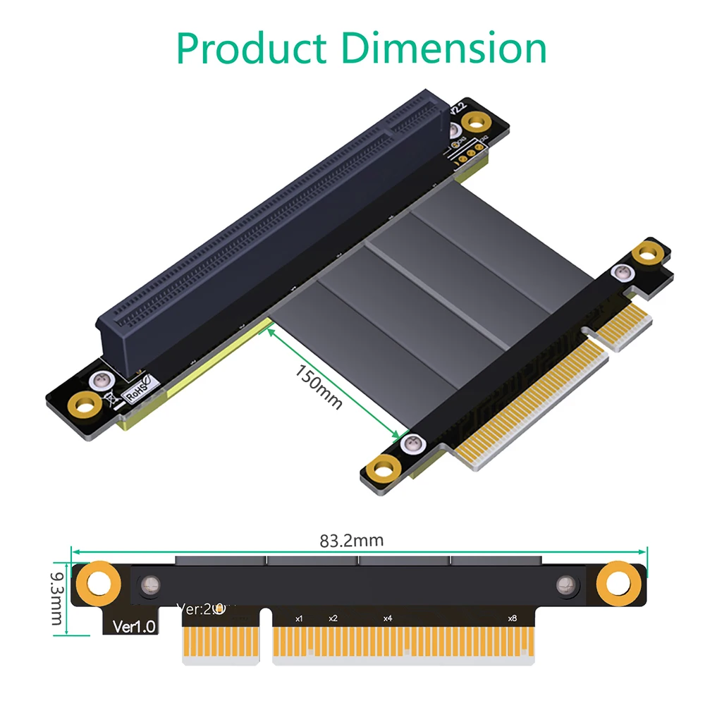 PCI Express PCIe 3.0 x8 do x16 Przedłużacz karty Riser 8 Gb/s Szybki przedłużacz taśmy PCI Express 16x Kąt prosty 90 stopni