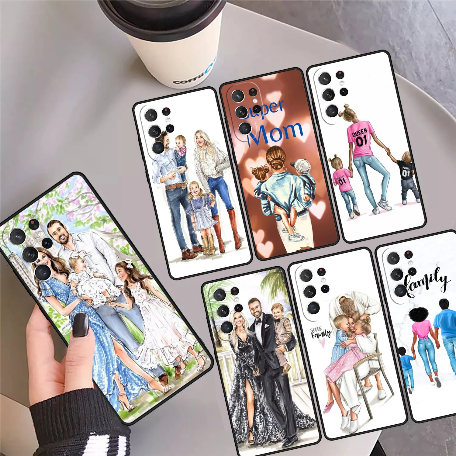 

Mom Dad Daughter Son Phone Case Cover For Samsung Galaxy S24 S25 Ultra S23 S22 Plus S21 FE S20 Note 10 20 Pro