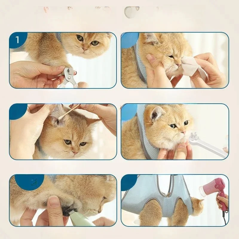 Chat chien toilettage coupe d'ongles anti-rayures morsure sac fixe coupe de bain sac de retenue beauté pour animaux de compagnie hamac suspendu ensemble de fournitures pour animaux de compagnie