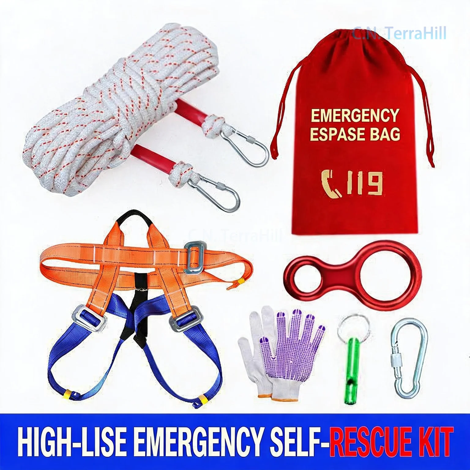 Fire Safety Rope Escape Rope Slow Descent High-Rise Emergency Rescue Rope Household Fire Escape Rescue Kit
