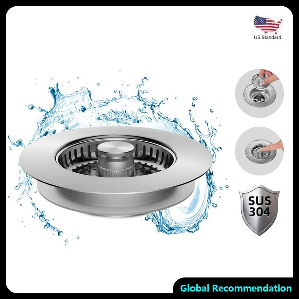 

All-in-One 3-in-1 Sink Strainer & Stopper - 304 Stainless Steel Anti-Clog Design, Perfect Fit for US 3.5 Inch Standard Drains