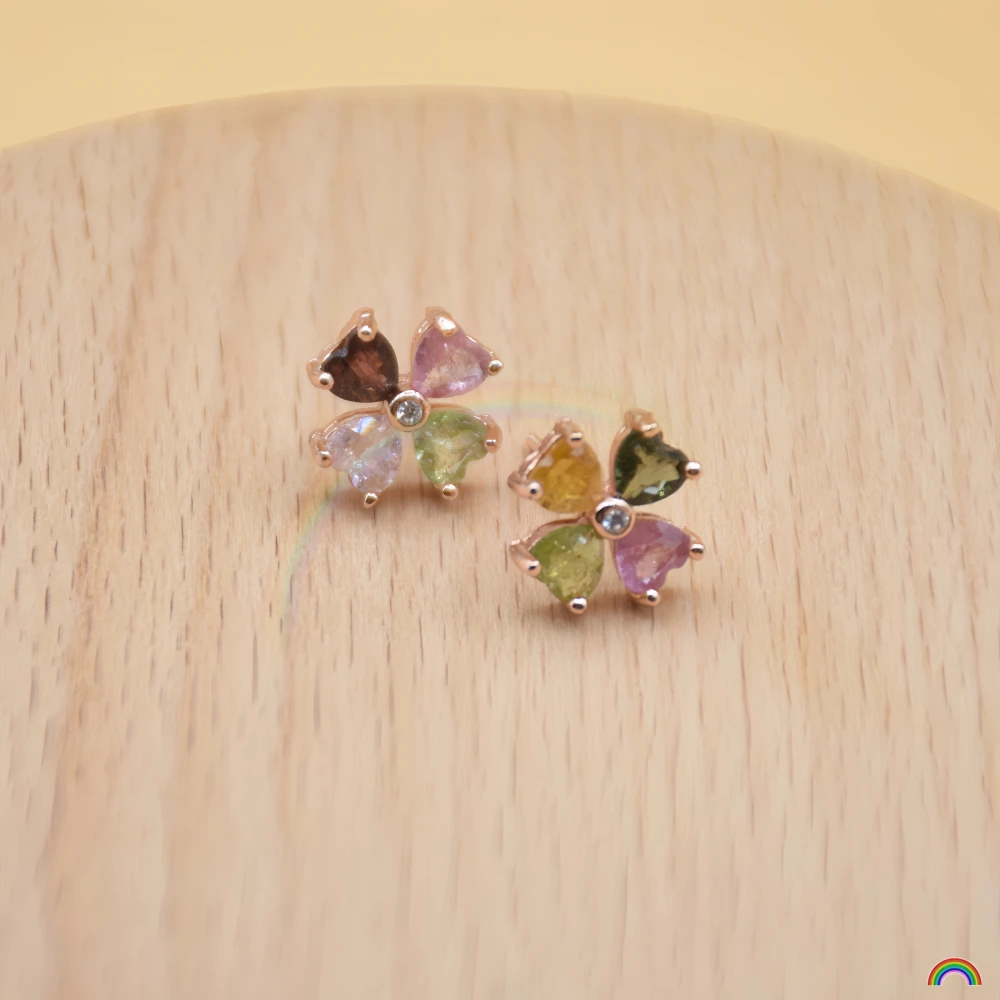 

Natural tourmaline earrings for women, four leaf clover candy gradient temperament, simple earrings, Rwbuy brand design