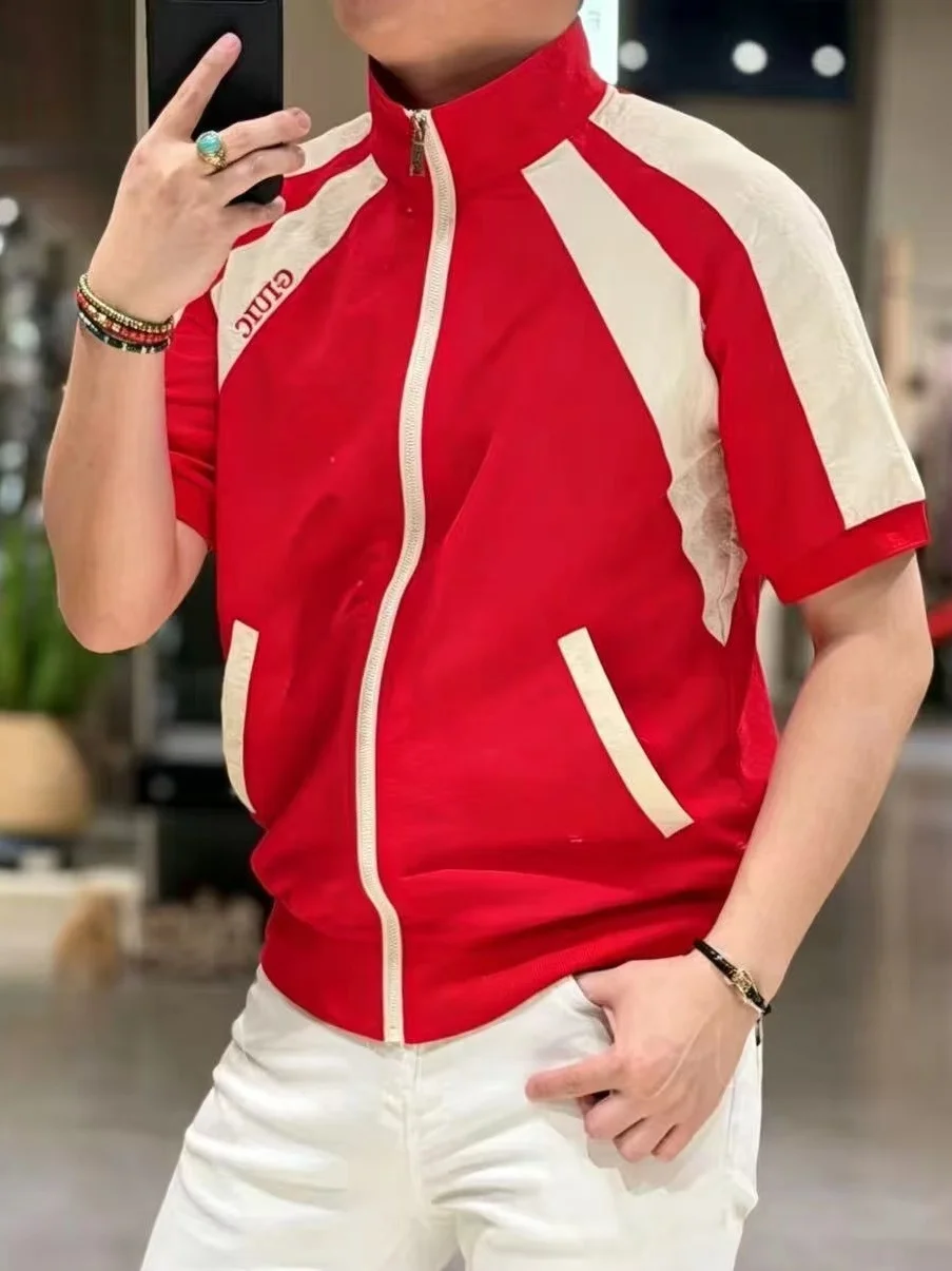 Elegant Men's Zipper Short Sleeve Cardigan Casual Lightweight Sporty Shirt Polyester Fiber Slim Fit Chinese Made Summer Fashion