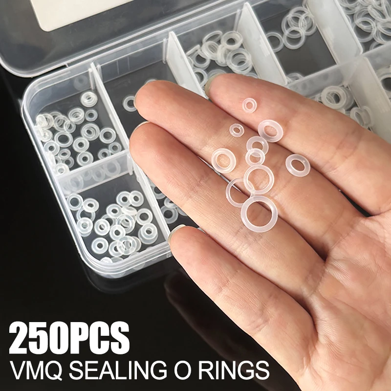 

250 шт., пищевые силиконовые уплотнительные кольца, комплект уплотнений, маслостойкая, высокотемпературная шайба VMQ для механических применений