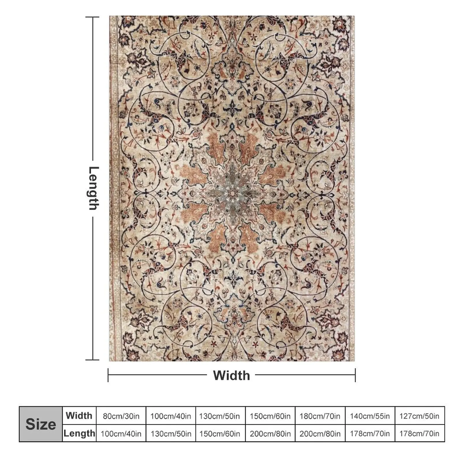 Silk Esfahan Persian Carpet Print Throw Blanket anime Decorative Beds warm for winter Extra Large Throw Blankets