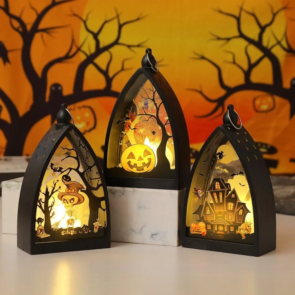 Cordless Halloween LED Lamp Witch Castle Halloween Night Light Portable Handheld Pumpkin LED Light Desktop Ornament