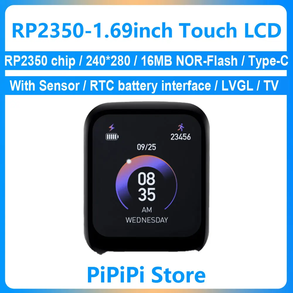 RP2350 1.69 inch LCD TouchScreen Development Board 240x280 Display QMI8658 6-Axis Sensor 16MB Flash 262K RGB Type-C