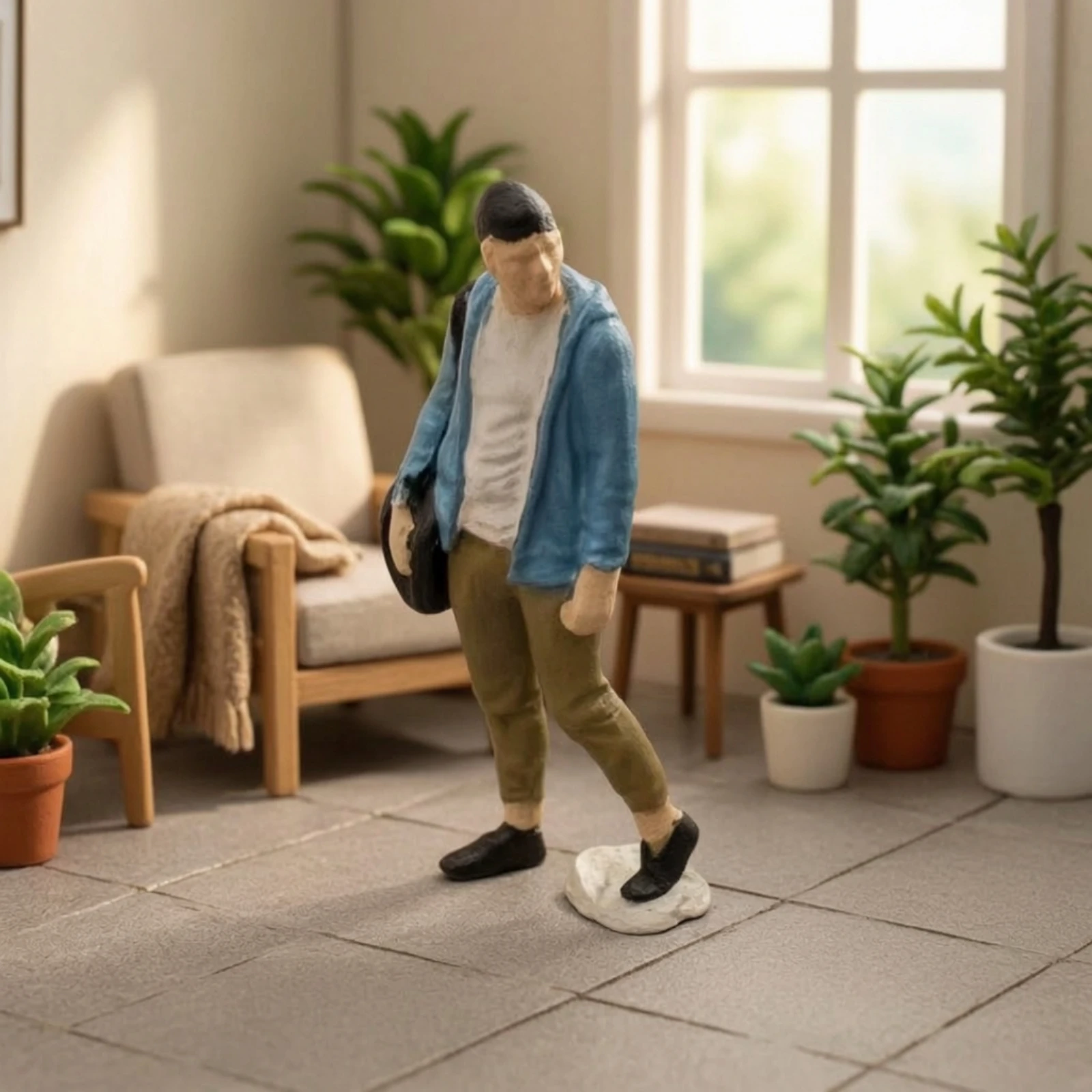 Miniature Figure with Backpack Painted 1:64 Scale Figure Miniature Diorama Person Collectible for Modelers