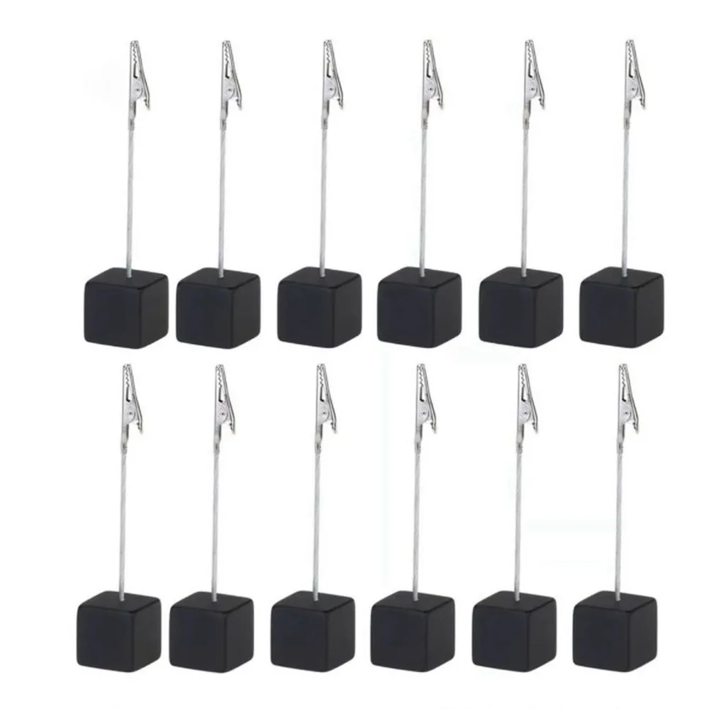12PCS Black Card Holder Cube Cube Base Design 0.98x4.13in Table Number Stand Stable Base Photo Clip Holder Cube Office Use