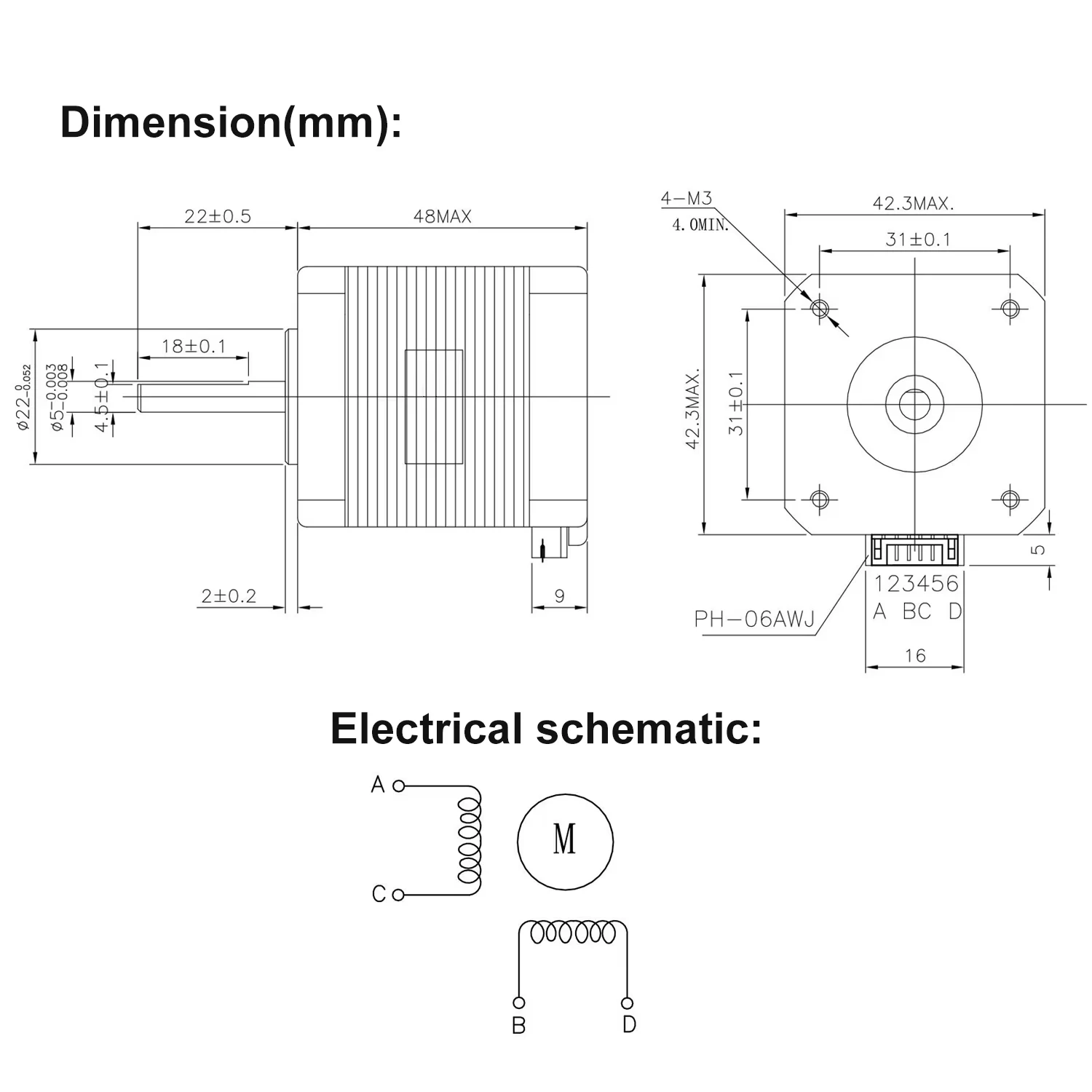 Usongshine Nema17 Stepper Motor 17HS8401 42BGYH 4-lead 1.5A 48N.cm For CNC Engraver Laser Engraving Machine 3D Printer Parts view 3