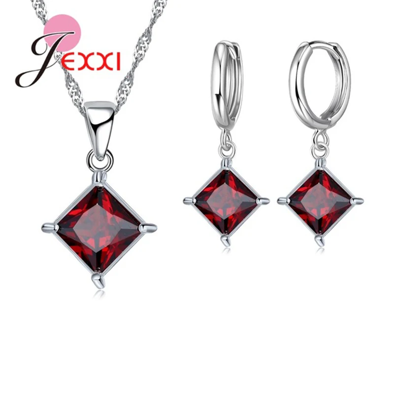 Brincos de cristal quadrado prata esterlina 925 real, simples, conjunto de 8 cores para mulheres, acessórios para casamento lxury