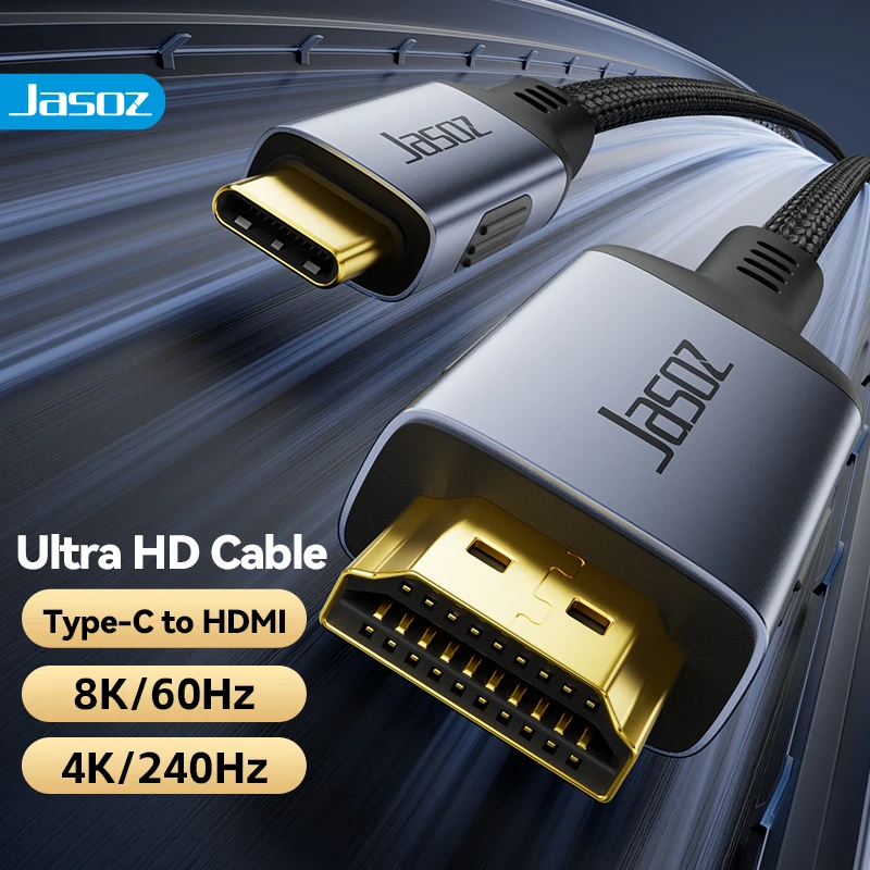 Jasoz USB C to HDMI Cable 8K@60Hz 4K@240Hz Type C to HDMI-Compatible HDTV Cable for MacBook Pro Samsung USB-C HDMI 2.1 Adapter