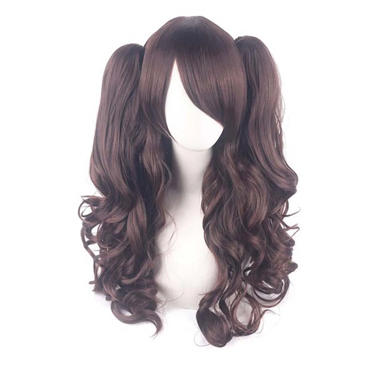 Halloween Party Role Play Girls Long Curly Lolita Double Ponytail Synthetic Gold Pink Wig