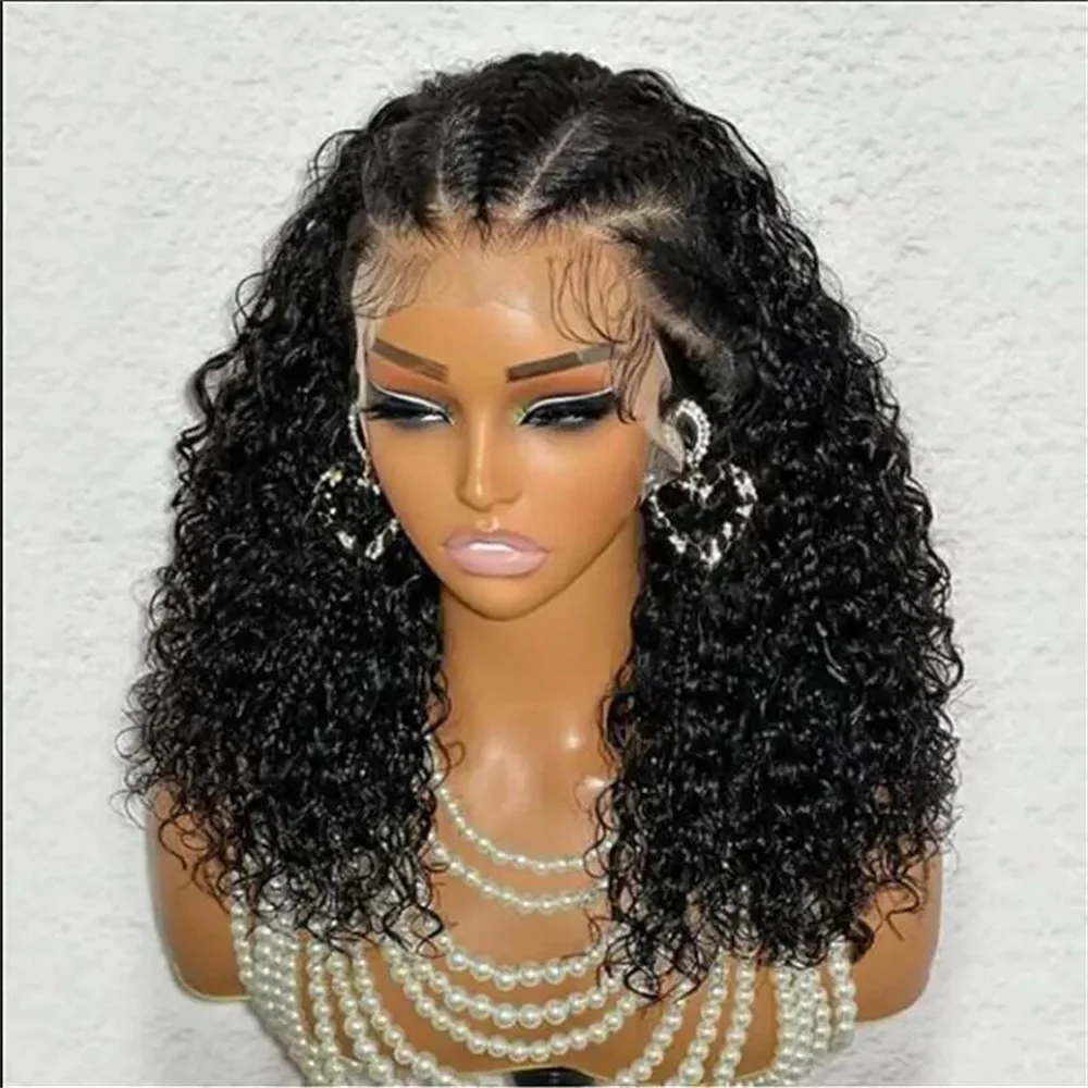 Perruques Lace Front Kinky Curly avec cheveux synthétiques de haute qualité, perruques pré-plumées douces, bonne Bergame, densité 180, 26 po