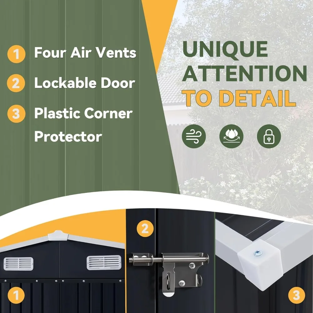 

10 x 12FT Outdoor Storage Shed with Double Hinged Large Door Utility Garden Shed with Lockable Door & Sloped Roof, Customized