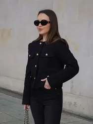2024 Spring Woman Fashion Short Textured Coat Solid Buttons Pockets Blazer Female Chic Street Outerwear Women's Jacket