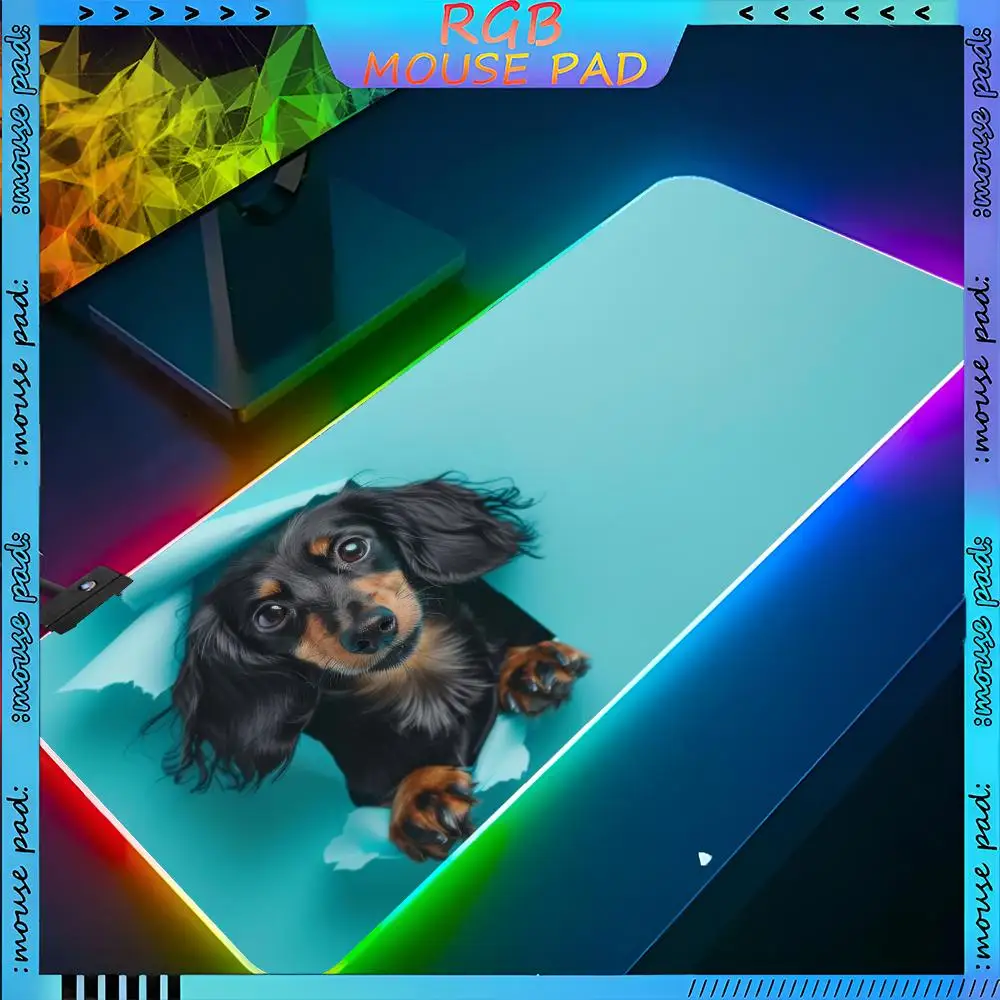 Puppy looking through the blue wall Mouse Pad RGB Keyboard Cover Desk-mat Colorful Surface Waterproof Multi-size World Computer