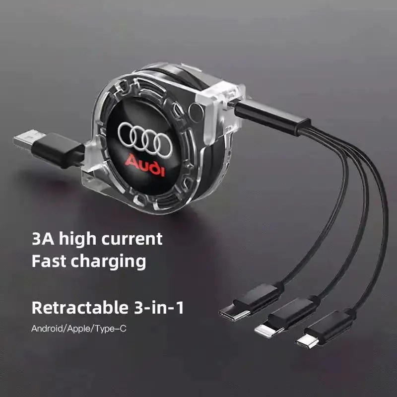 3 In 1 Micro USB Type C Charging Cable Multi Charger For Audi Sline A1 A3 A4 A5 A6 A7 A8 B8 B9 B6 C6 Q2 Q3 Q5 Q7 Q8 TT S3 S4 S7