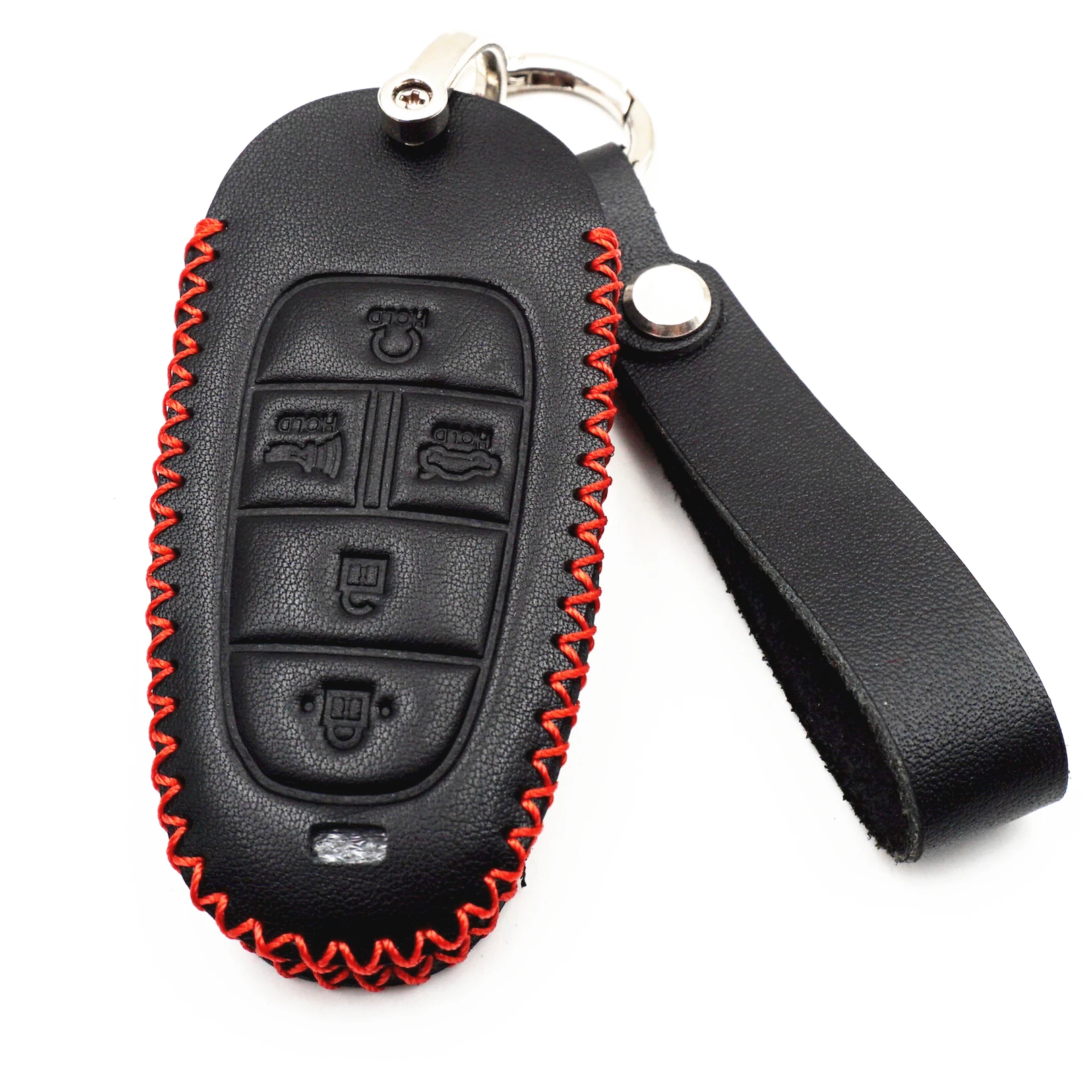 

WFMJ Black Leather for Hyundai Tucson Solaris Sonata Hybrid NEXO NX4 Santafe 2020 21 22 5 Buttons Remote Key Fob Case Cover